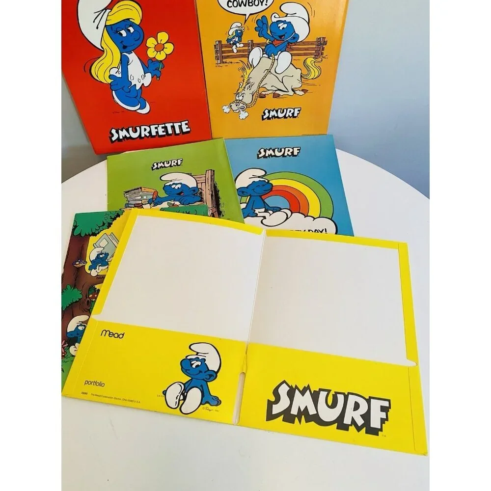 6 Vintage 1982 Smurfs Pocket Folders Mead Wallace Berrie Collectable Smurfs